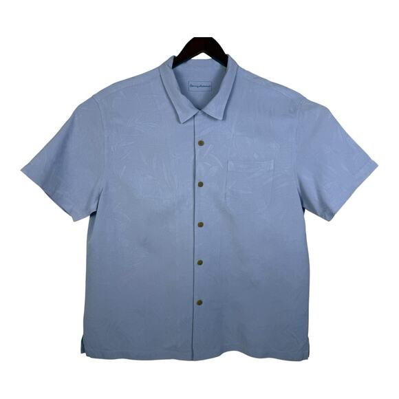 Tommy Bahama Mens XXL Pure Silk Light Blue Textured Floral Hawaiian Camp Shirt - Picture 1 of 14